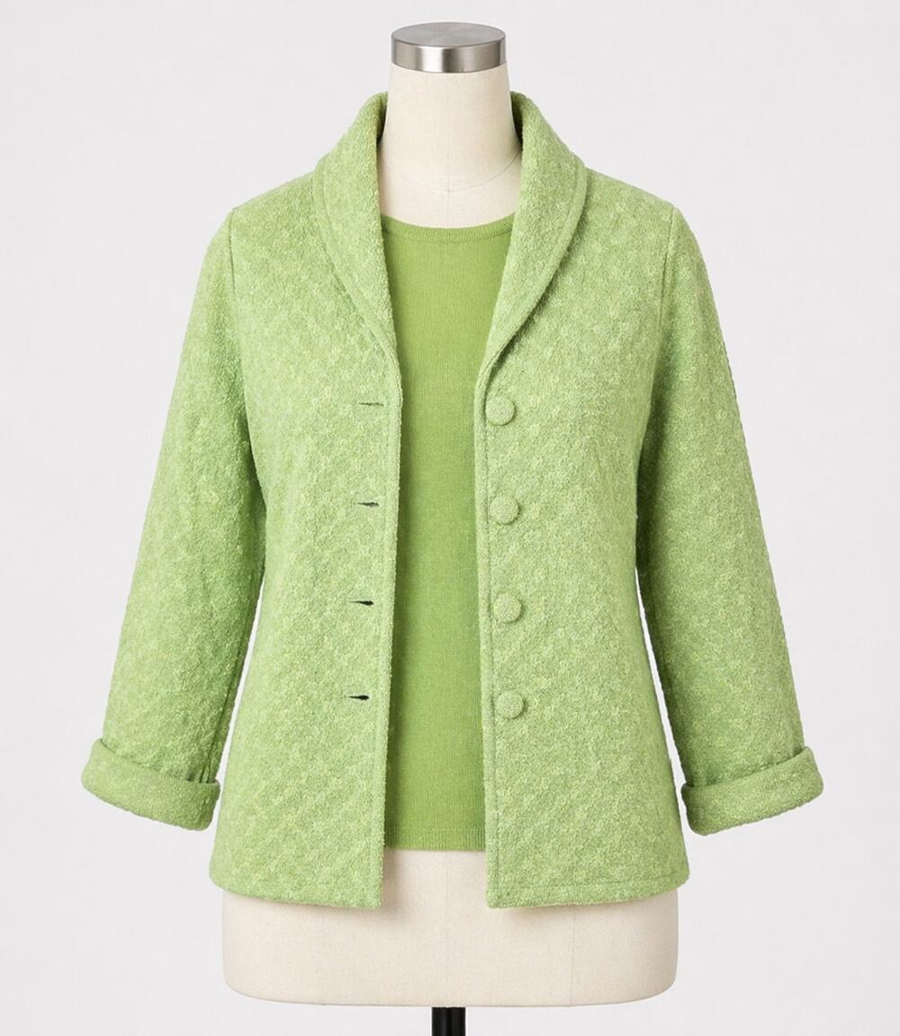 Vintage Short Sleeve Shirt & Matching Jacket Set Green Button Up